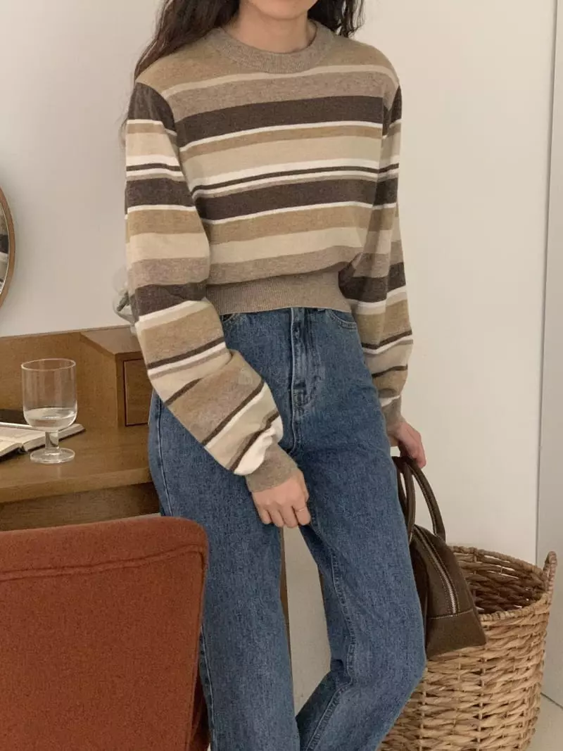 Tacit - Korean Women Fashion - #momslook - Pine Stripes Knit Tee - 6