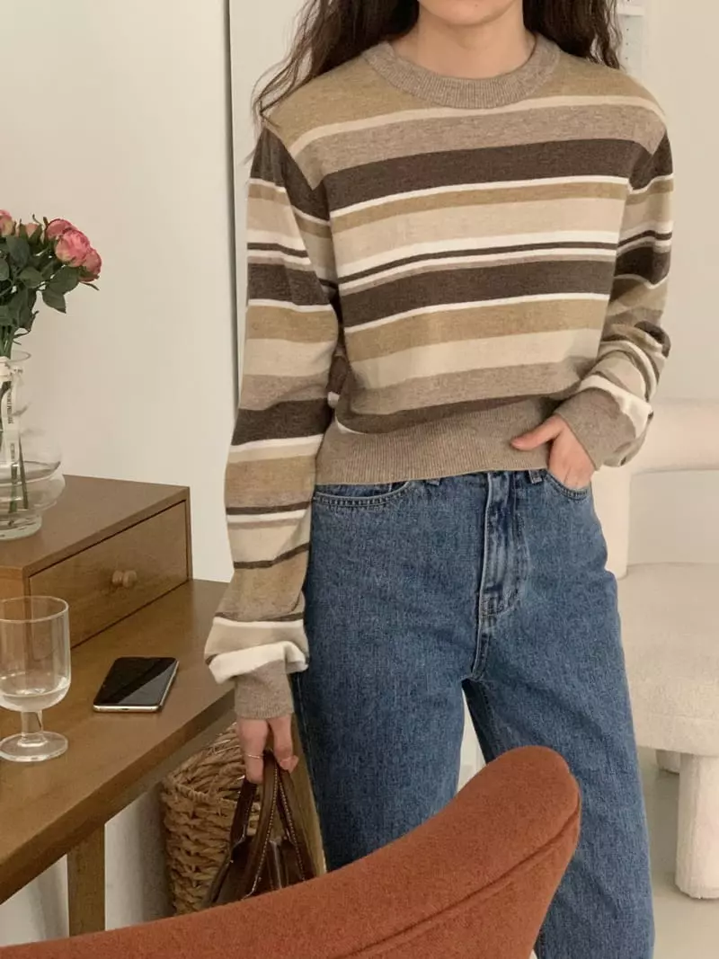 Tacit - Korean Women Fashion - #momslook - Pine Stripes Knit Tee - 7