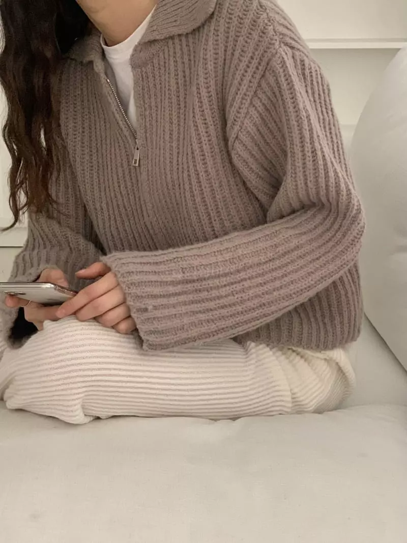 Tacit - Korean Women Fashion - #momslook - Zip-up Knit Tee - 2
