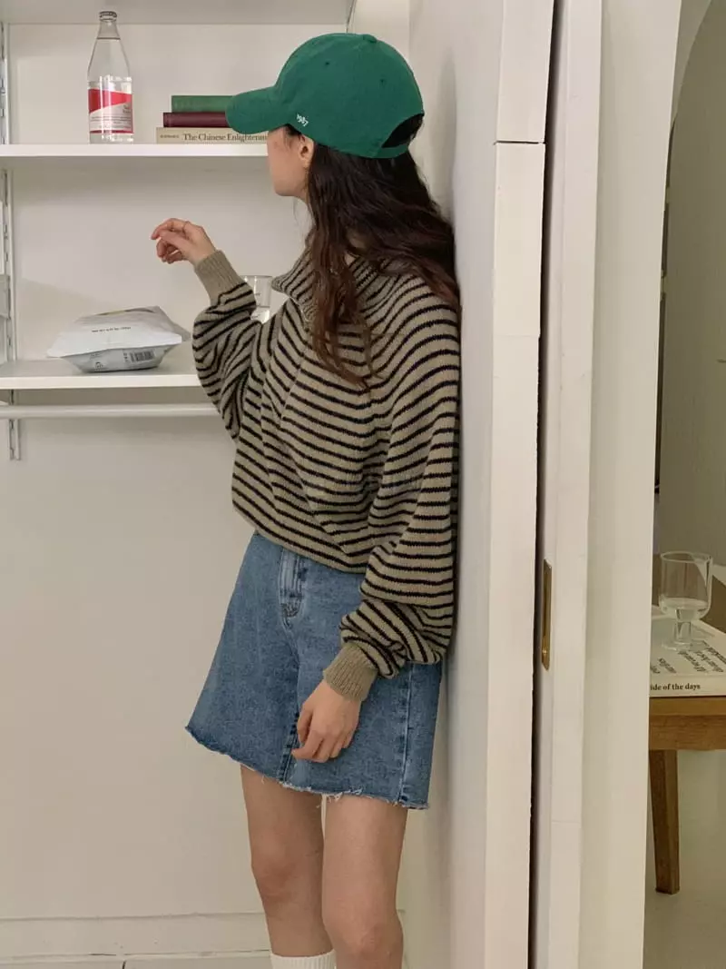 Tacit - Korean Women Fashion - #romanticstyle - Alpaca Stripes Knit Tee - 4