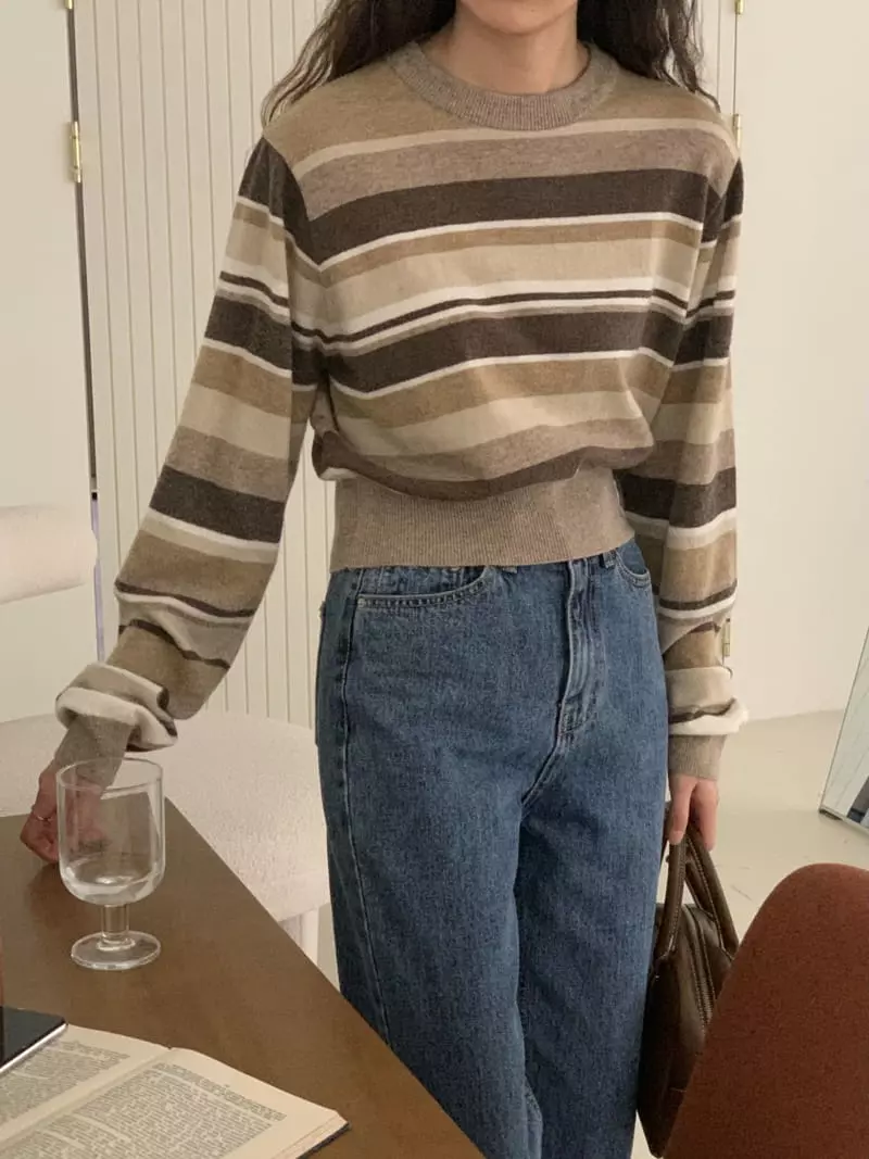 Tacit - Korean Women Fashion - #womensfashion - Pine Stripes Knit Tee