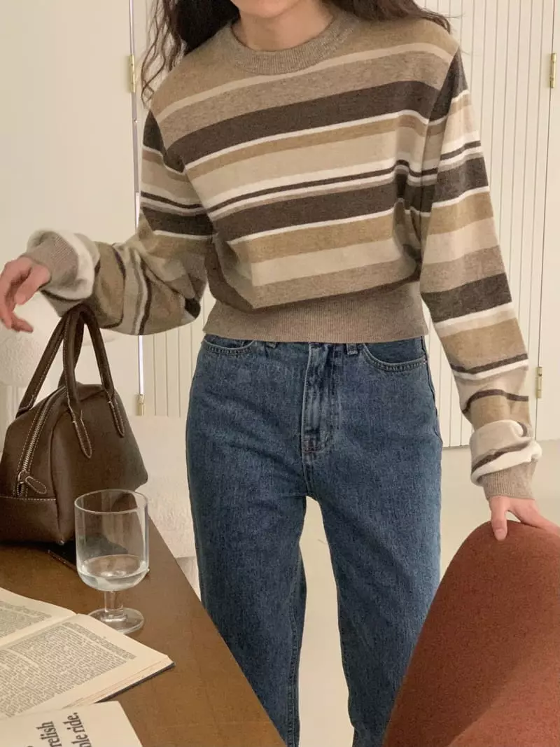 Tacit - Korean Women Fashion - #womensfashion - Pine Stripes Knit Tee - 3