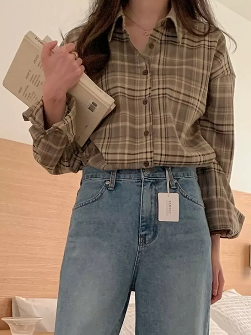 Tahiti - Korean Women Fashion - #momslook - Wave Check Shirt - 11