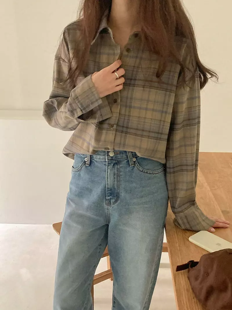 Tahiti - Korean Women Fashion - #momslook - Wave Check Shirt - 3