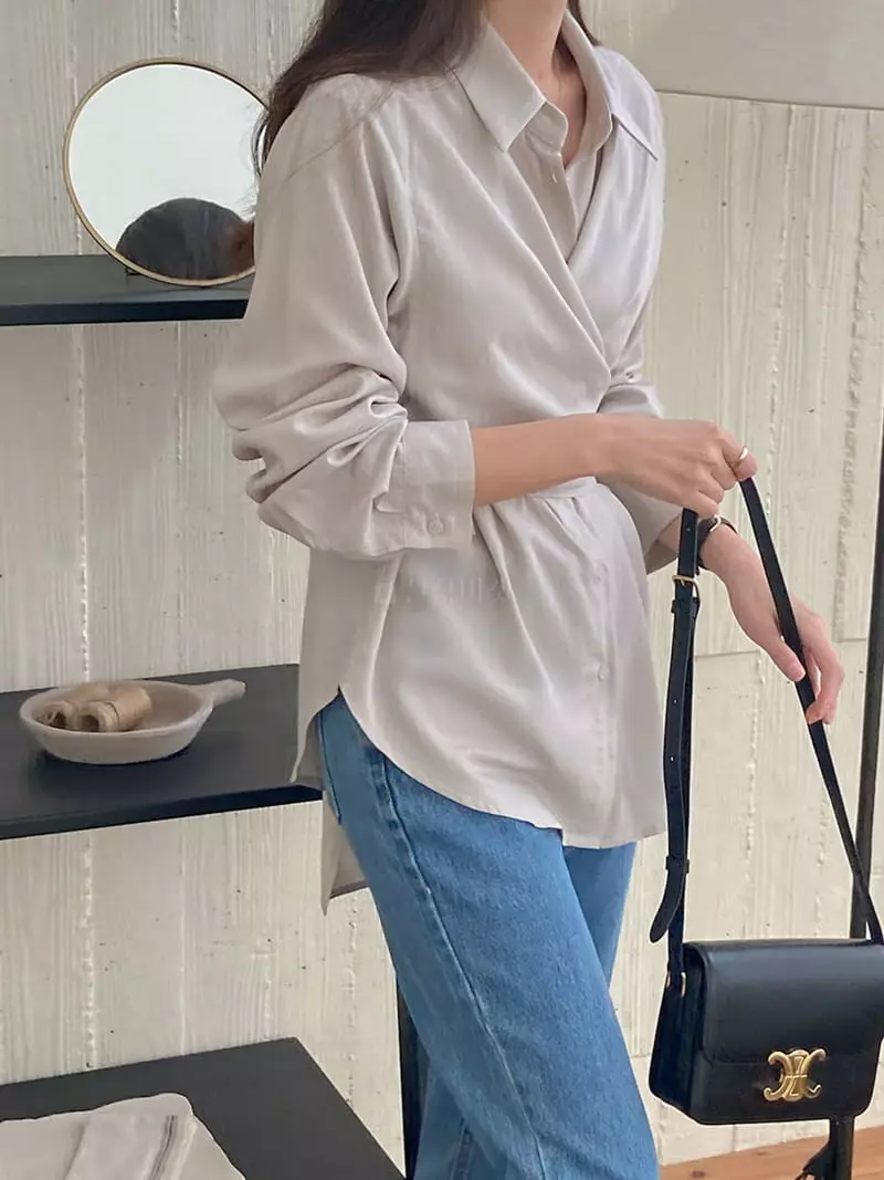 Tahiti - Korean Women Fashion - #momslook - Silky Wrap Blouse - 10