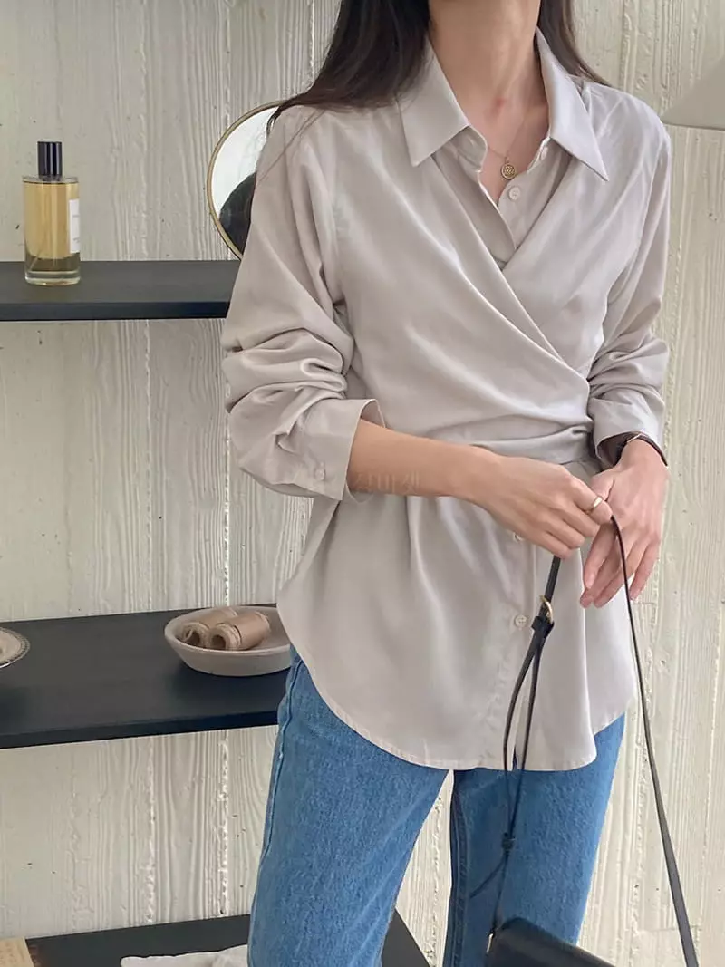 Tahiti - Korean Women Fashion - #momslook - Silky Wrap Blouse - 11