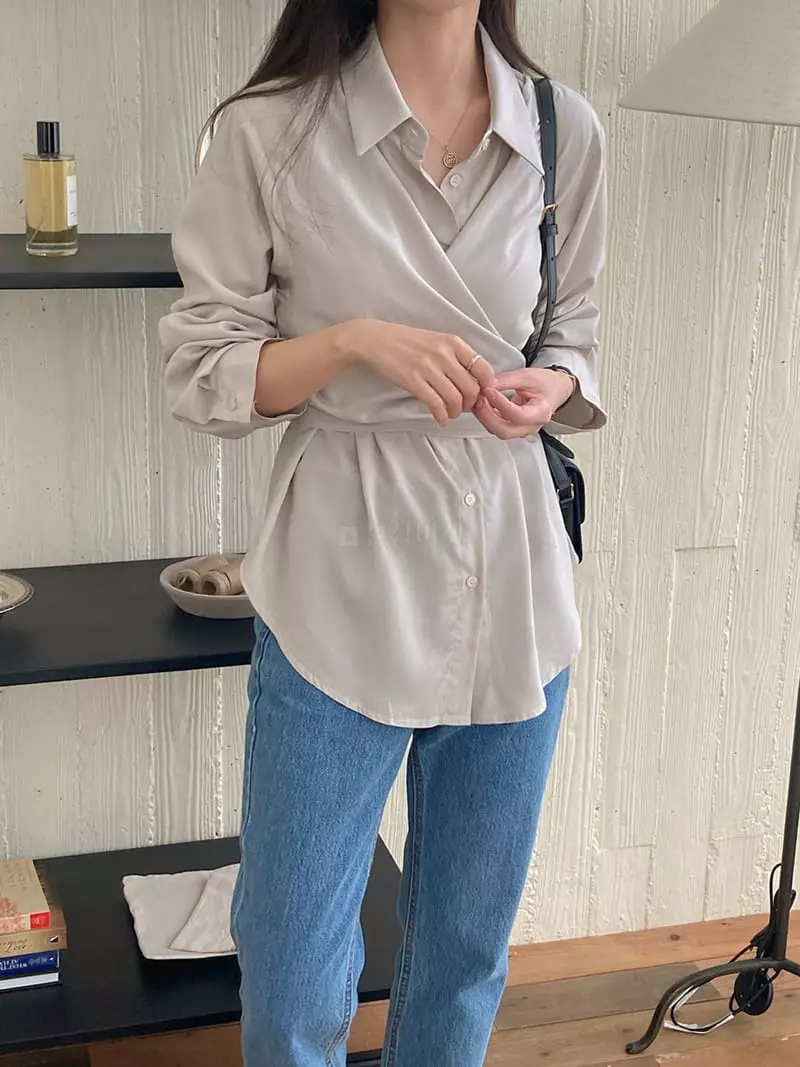 Tahiti - Korean Women Fashion - #momslook - Silky Wrap Blouse - 12