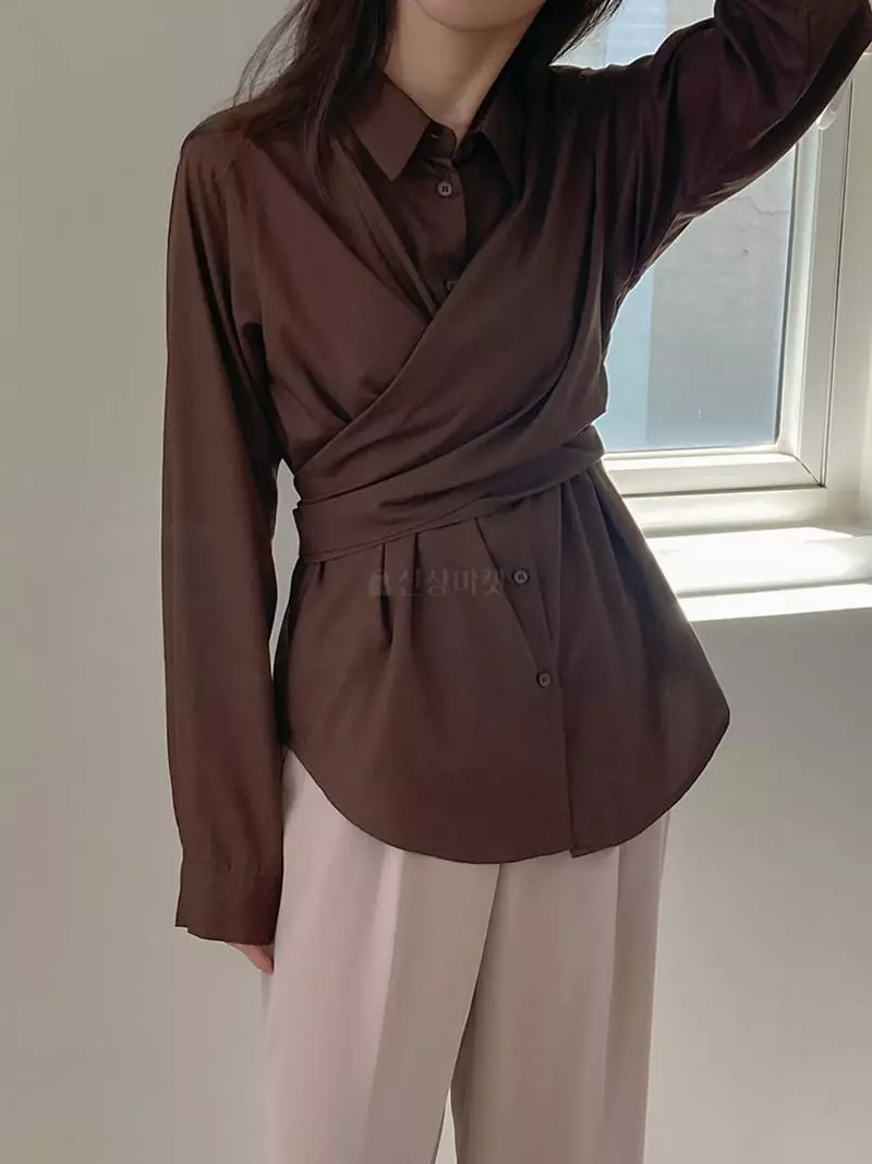 Tahiti - Korean Women Fashion - #momslook - Silky Wrap Blouse - 8
