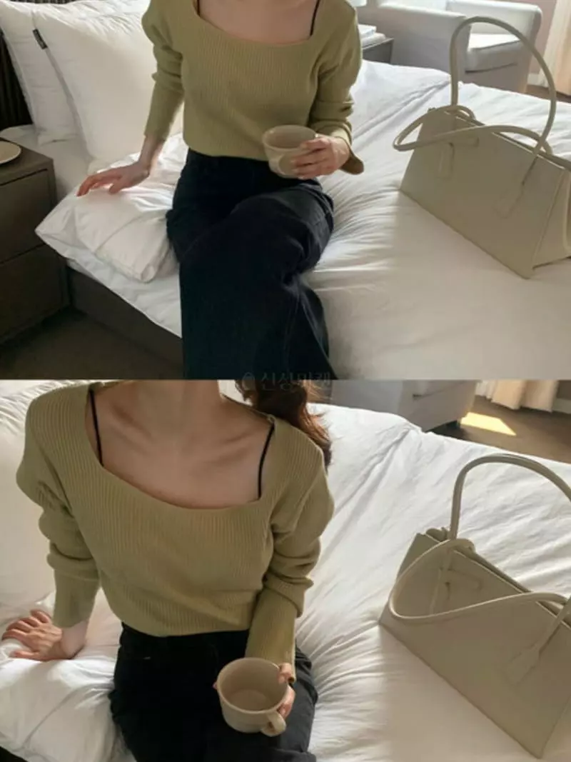 Tahiti - Korean Women Fashion - #restrostyle - Min Square Knit Tee - 3