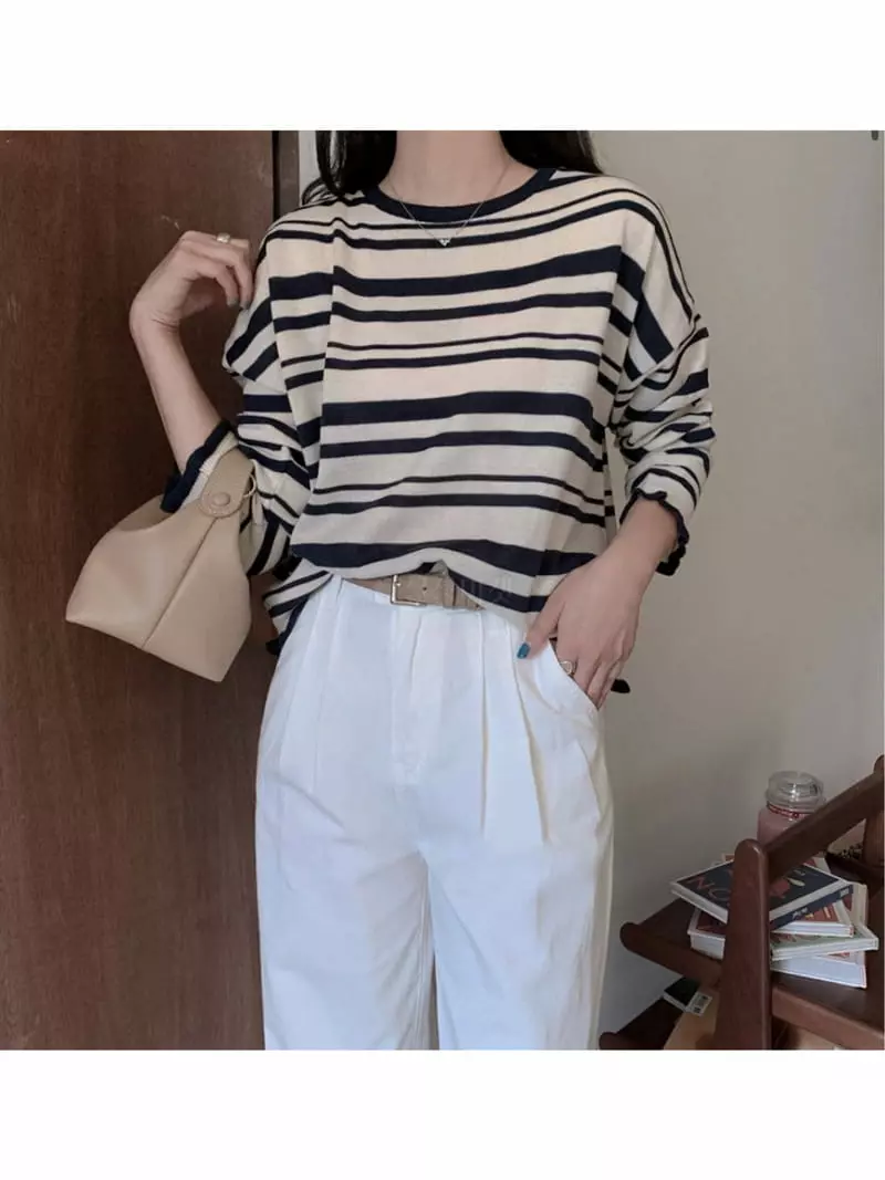 Tahiti - Korean Women Fashion - #romanticstyle - Puring Stripes Tee - 4