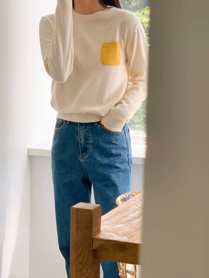 Tahiti - Korean Women Fashion - #thelittlethings - Pocket Round Knit Tee - 5
