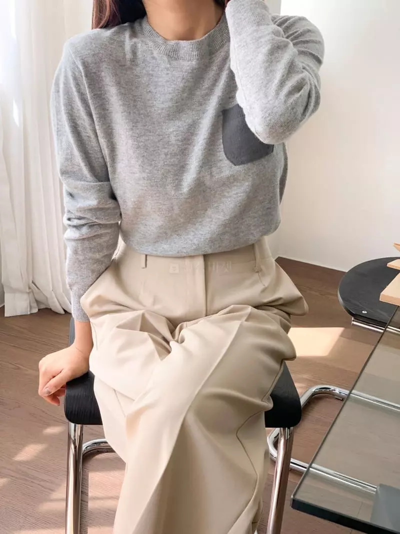 Tahiti - Korean Women Fashion - #womensfashion - Pocket Round Knit Tee - 11