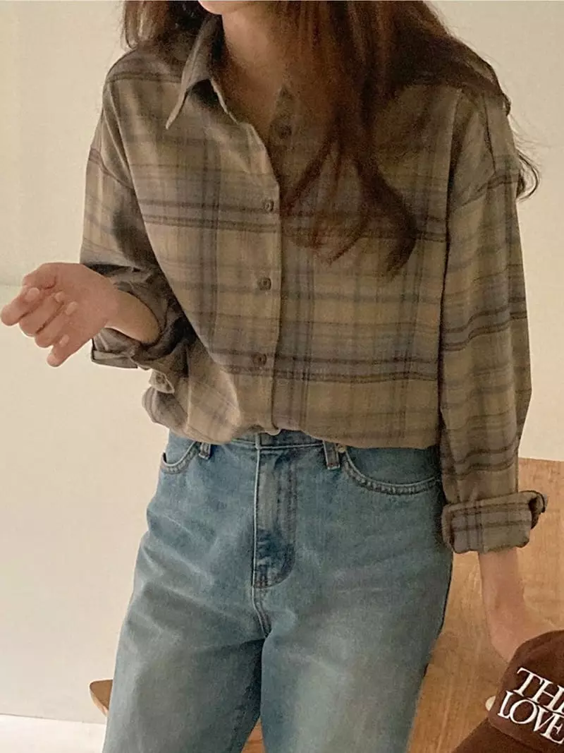 Tahiti - Korean Women Fashion - #momslook - Wave Check Shirt - 4