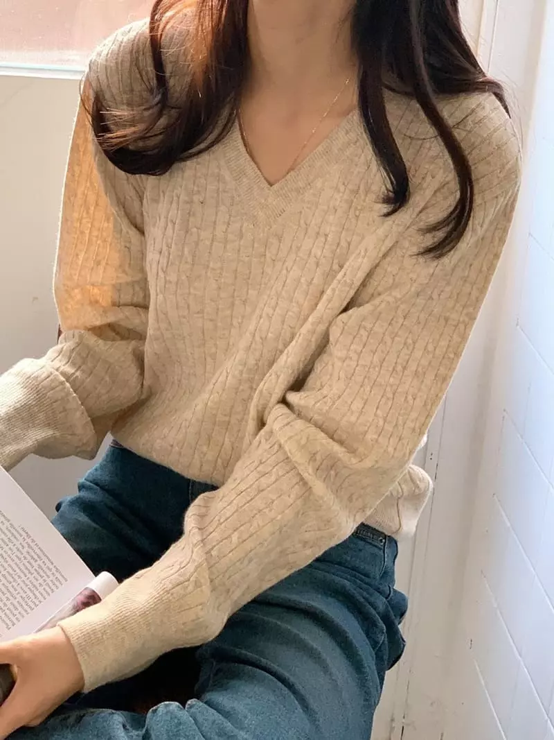 Tahiti - Korean Women Fashion - #womensfashion - Lolen V Knit Tee - 12