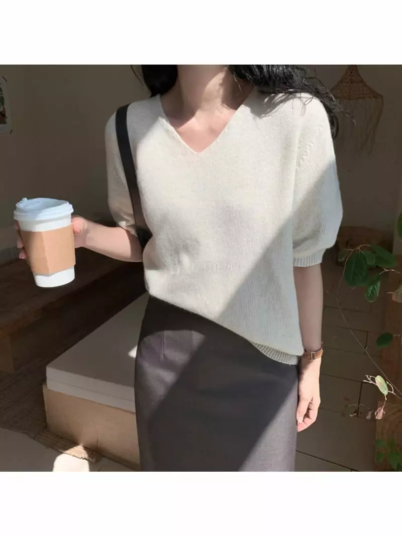 Tahiti - Korean Women Fashion - #womensfashion - Dilly V Knit Tee