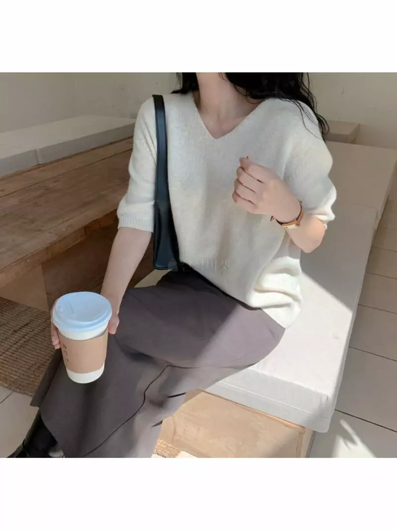 Tahiti - Korean Women Fashion - #womensfashion - Dilly V Knit Tee - 3
