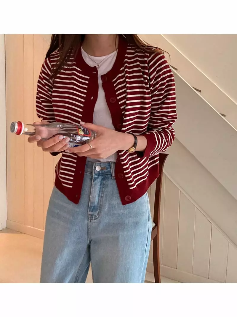 Tahiti - Korean Women Fashion - #womensfashion - Stripes Cardigan - 5