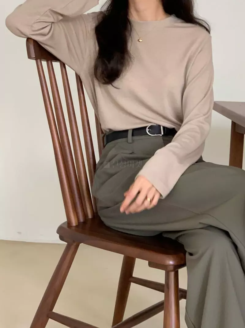 Talktalk - Korean Women Fashion - #momslook - Basic Round Tee - 5