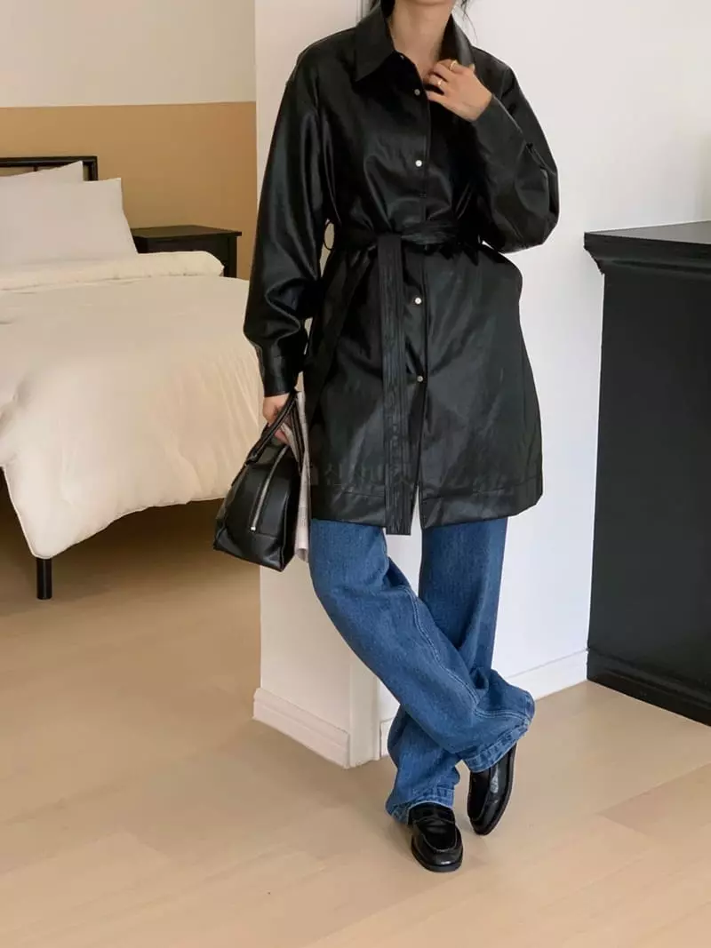 Talktalk - Korean Women Fashion - #momslook - Eco Leatehr Mac Coat