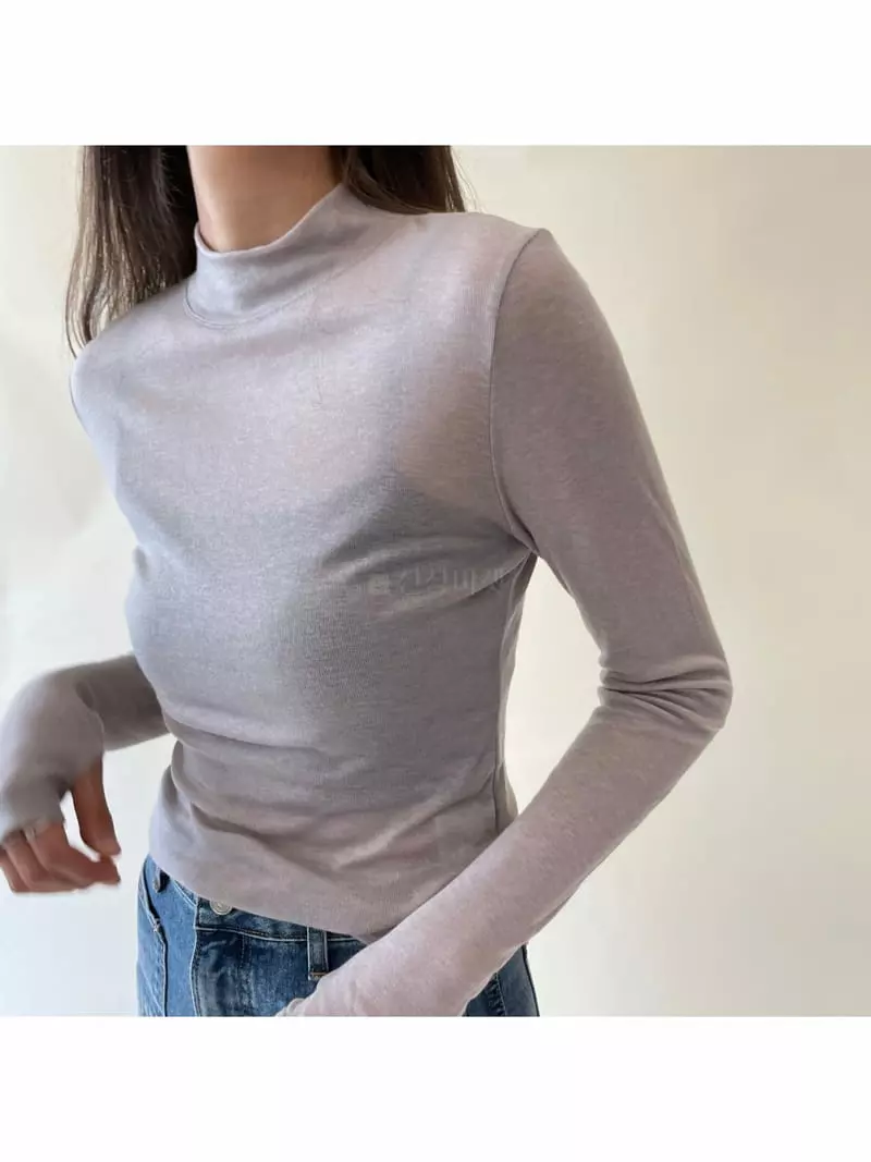 Talktalk - Korean Women Fashion - #vintageinspired - Cold Crop Half Neck Tee - 12