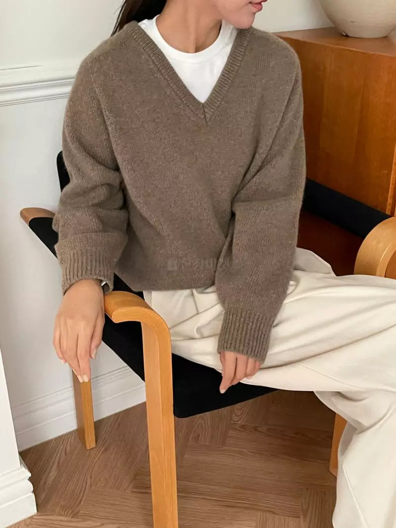 Talktalk - Korean Women Fashion - #vintageinspired - Alpaca V Neck Knit Tee - 3