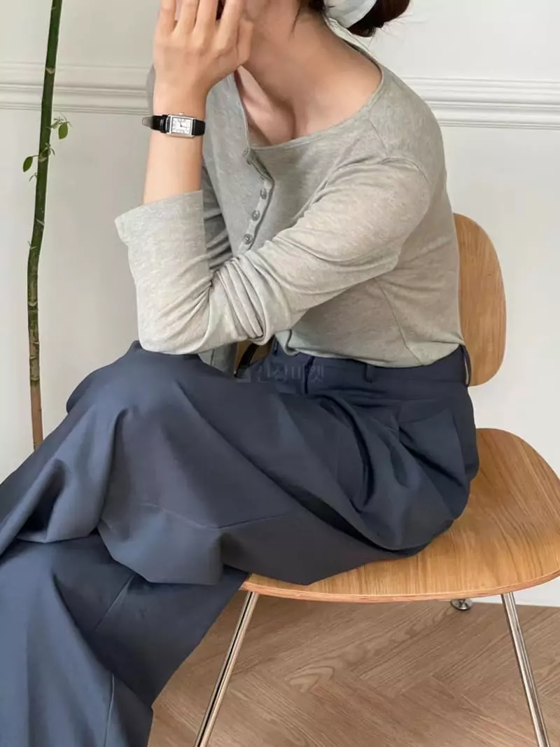 Talktalk - Korean Women Fashion - #vintageinspired - Amel Button Tee - 2