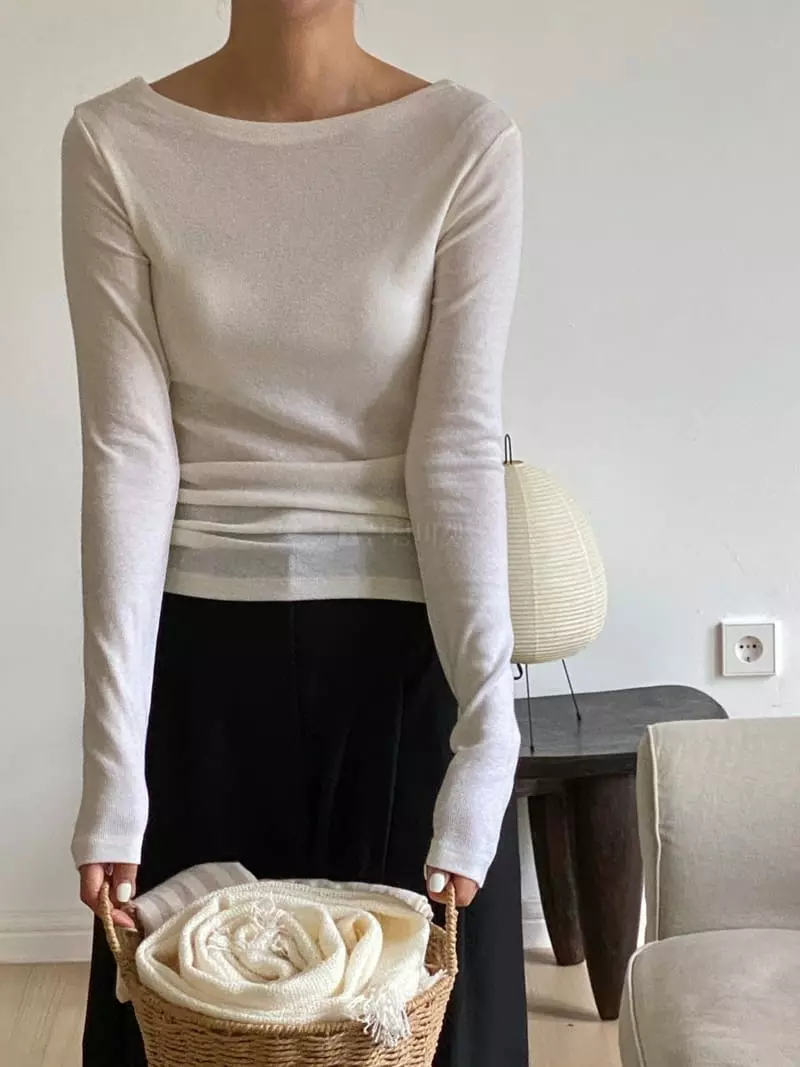 Talktalk - Korean Women Fashion - #momslook - Toil Boat Neck Tee - 4