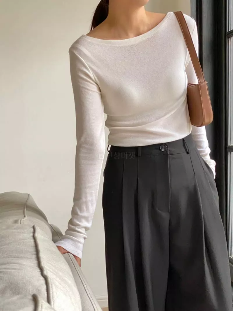 Talktalk - Korean Women Fashion - #womensfashion - Toil Boat Neck Tee - 8
