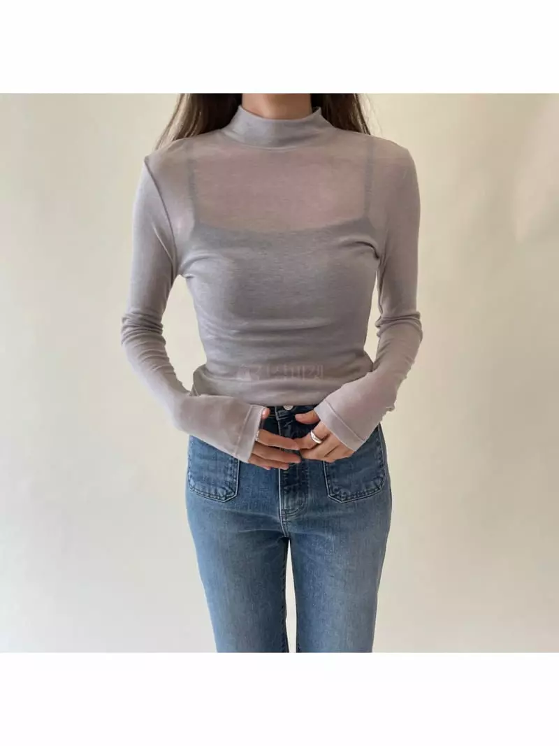 Talktalk - Korean Women Fashion - #womensfashion - Cold Crop Half Neck Tee