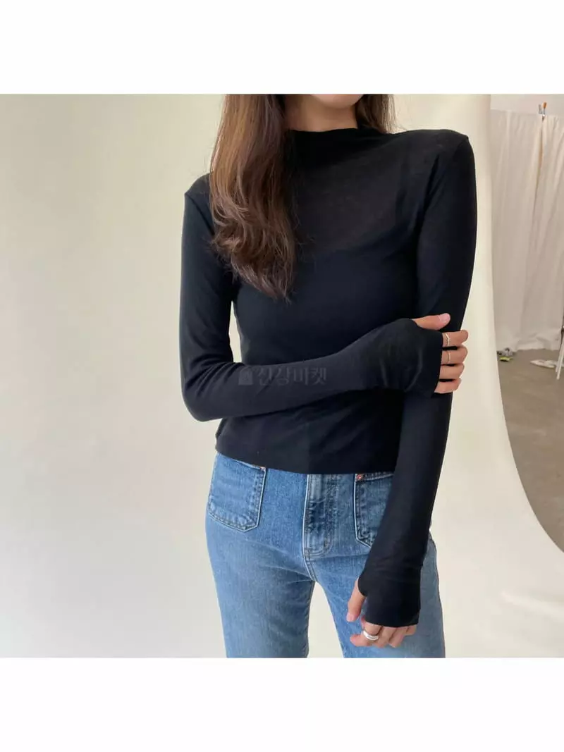 Talktalk - Korean Women Fashion - #womensfashion - Cold Crop Half Neck Tee - 5