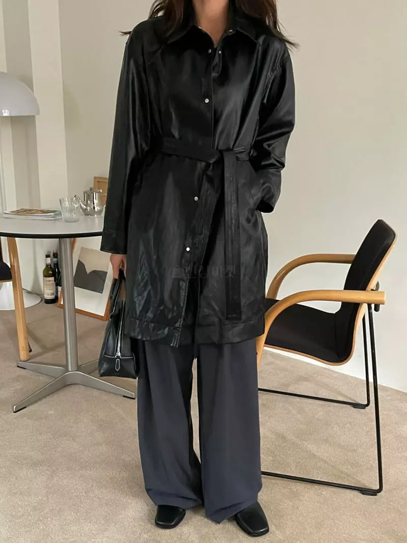 Talktalk - Korean Women Fashion - #momslook - Eco Leatehr Mac Coat - 4