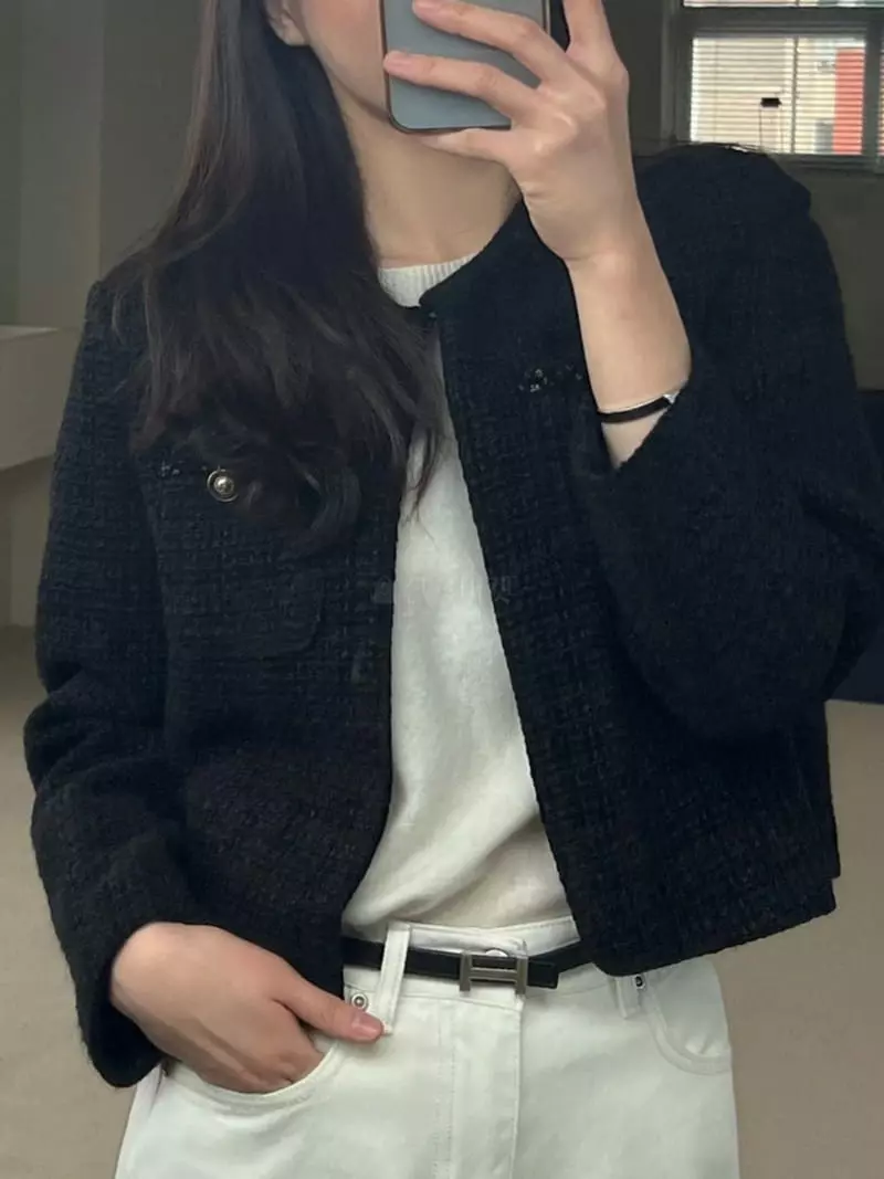 Taste - Korean Women Fashion - #restrostyle - Black Twid Jacket - 2