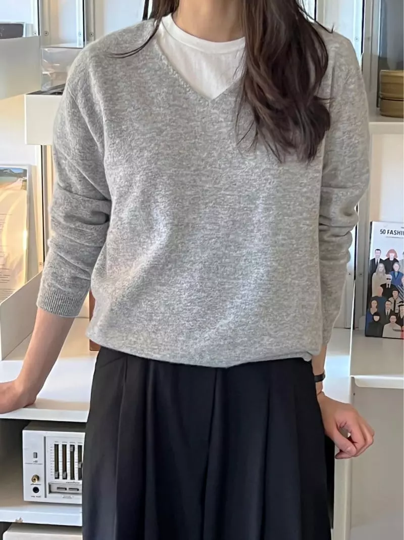 Taste - Korean Women Fashion - #womensfashion - Cash Whole Gament V Knit Tee - 7