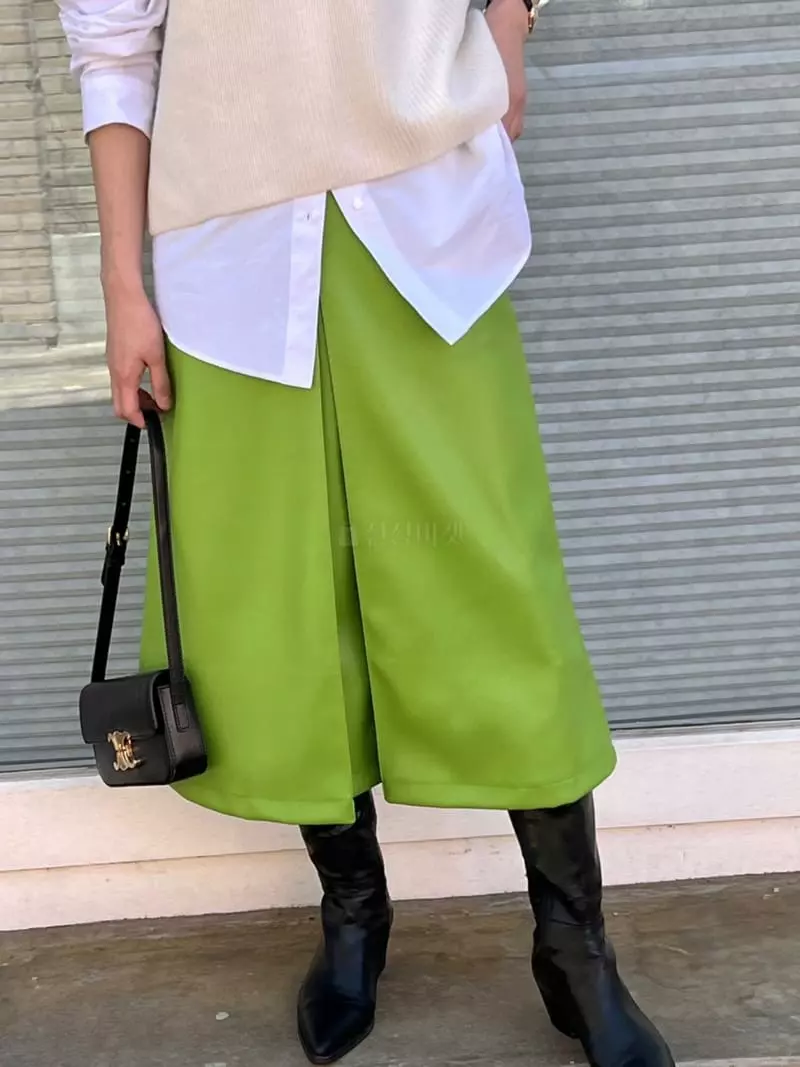 Taste - Korean Women Fashion - #womensfashion - Leather Slit Skirt - 6