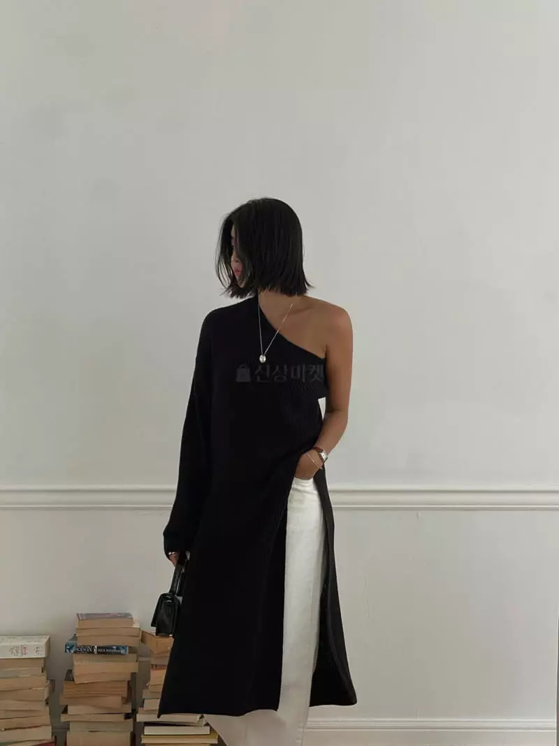 Tempting - Korean Women Fashion - #momslook - Long One Shoulder Knit Tee - 6
