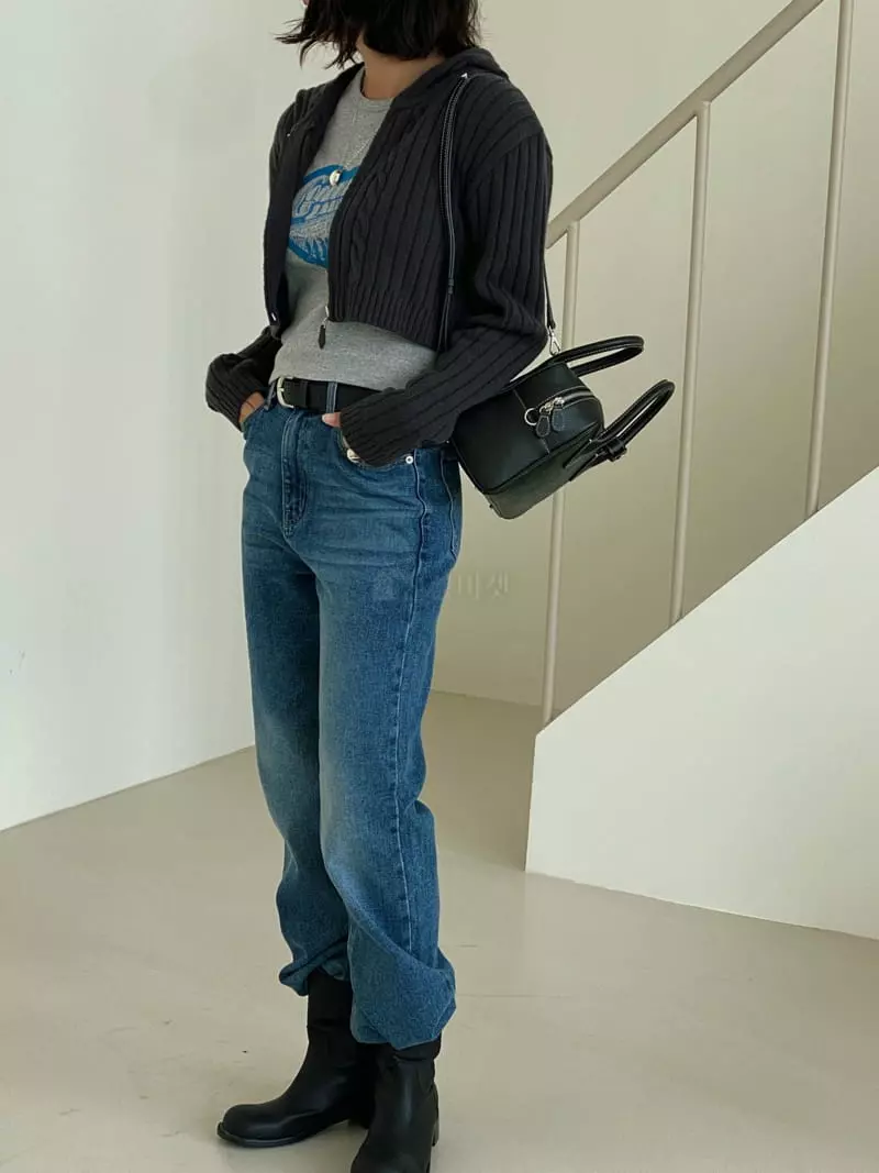 Tempting - Korean Women Fashion - #momslook - Crop Hoody Knit Tee - 4