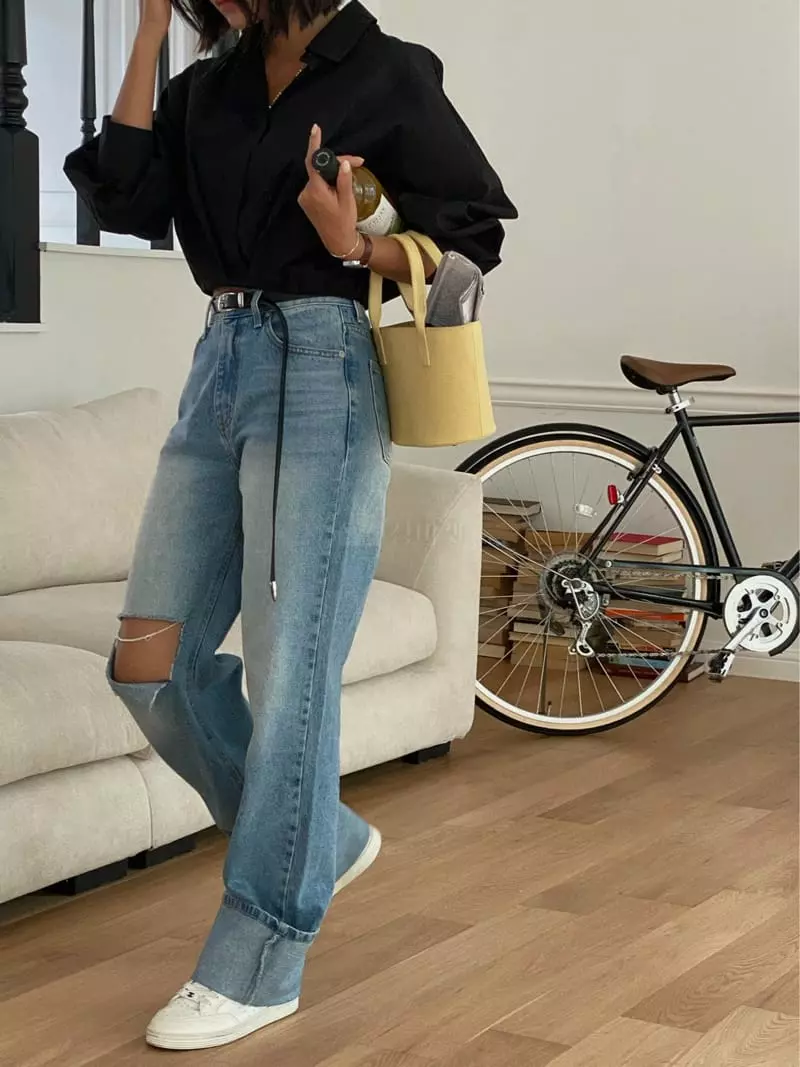 Tempting - Korean Women Fashion - #pursuepretty - Roll-up Vintage Jeans - 9
