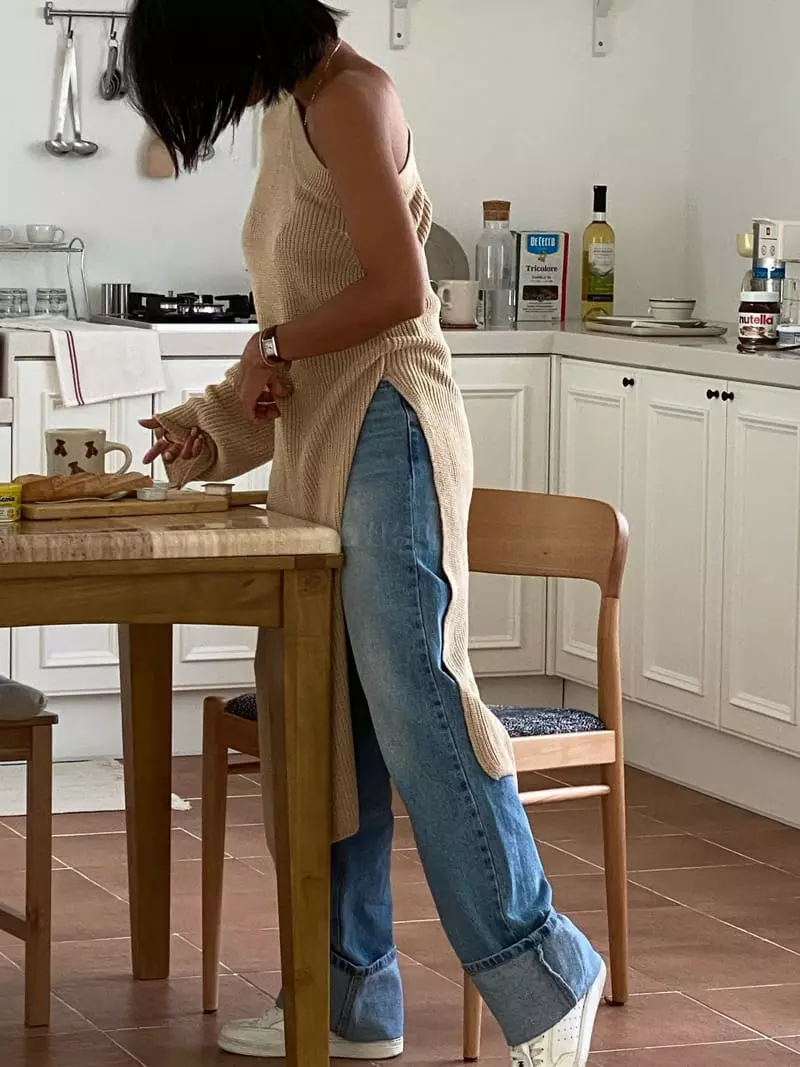Tempting - Korean Women Fashion - #womensfashion - Long One Shoulder Knit Tee