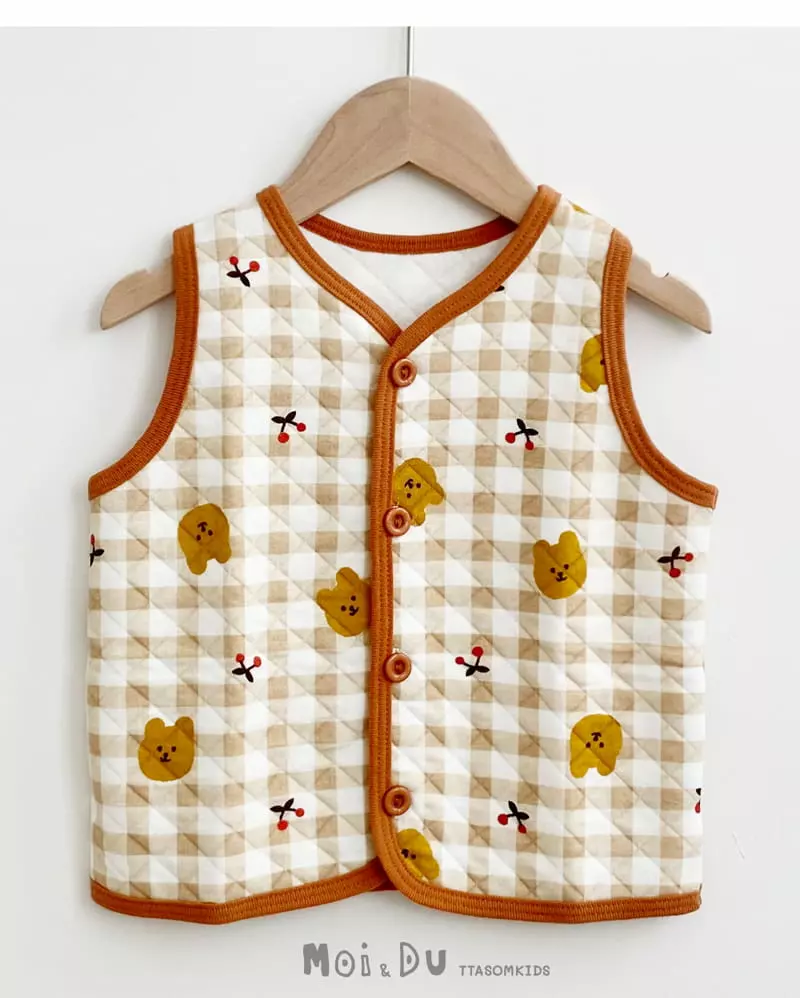 Ttasom - Korean Children Fashion - #kidsstore - Mini Check Bear Half Sleepvest