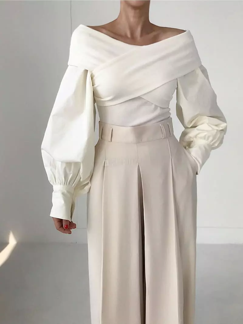 Twomoon - Korean Women Fashion - #momslook - X Drape Blouse - 2