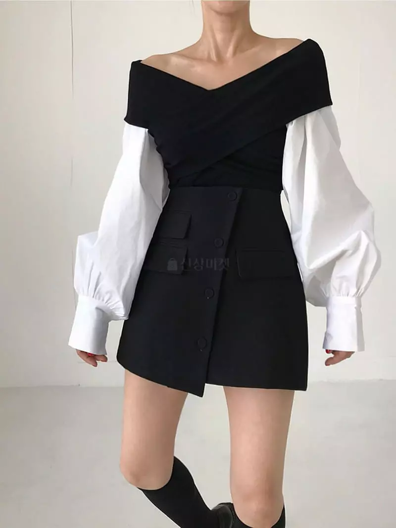 Twomoon - Korean Women Fashion - #momslook - X Drape Blouse - 9