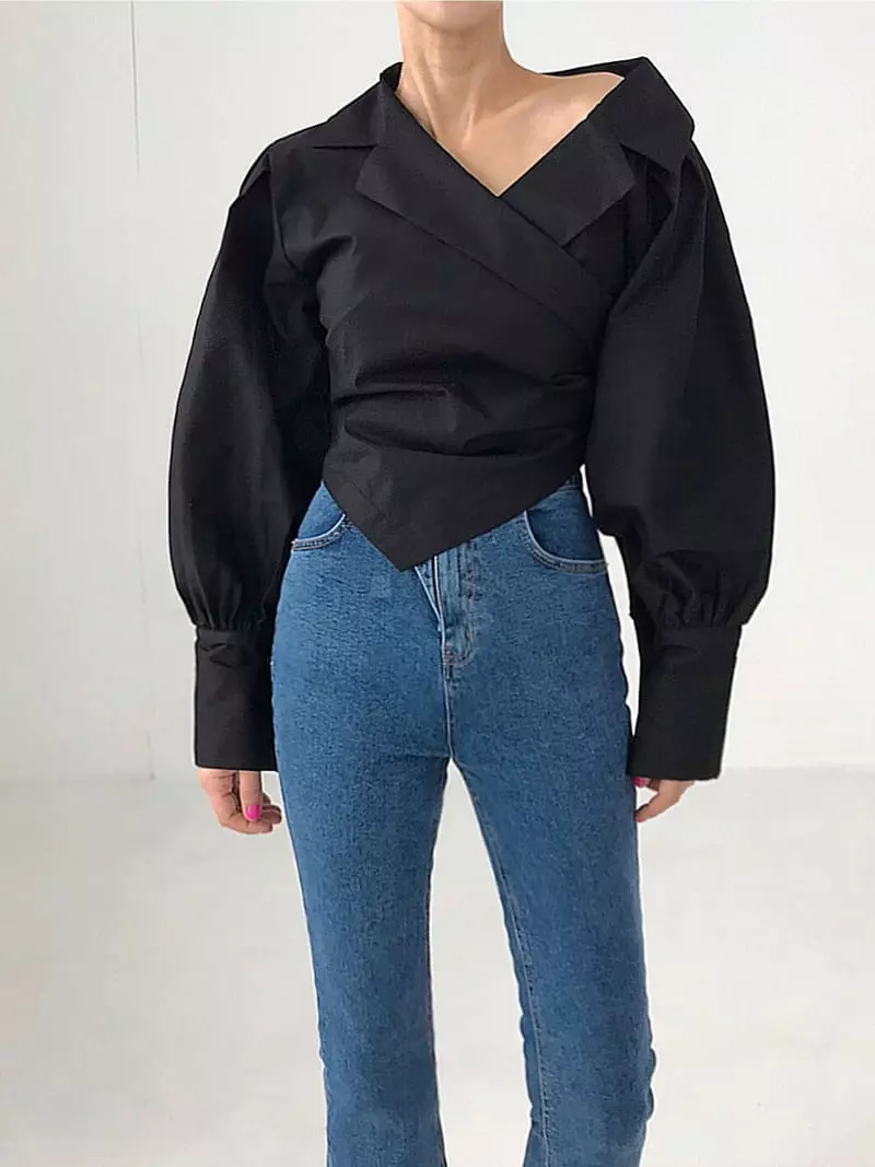 Twomoon - Korean Women Fashion - #momslook - Unbal Wrap Blouse - 3