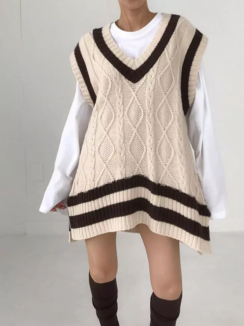 Twomoon - Korean Women Fashion - #momslook - Argyle Knit Vest - 3