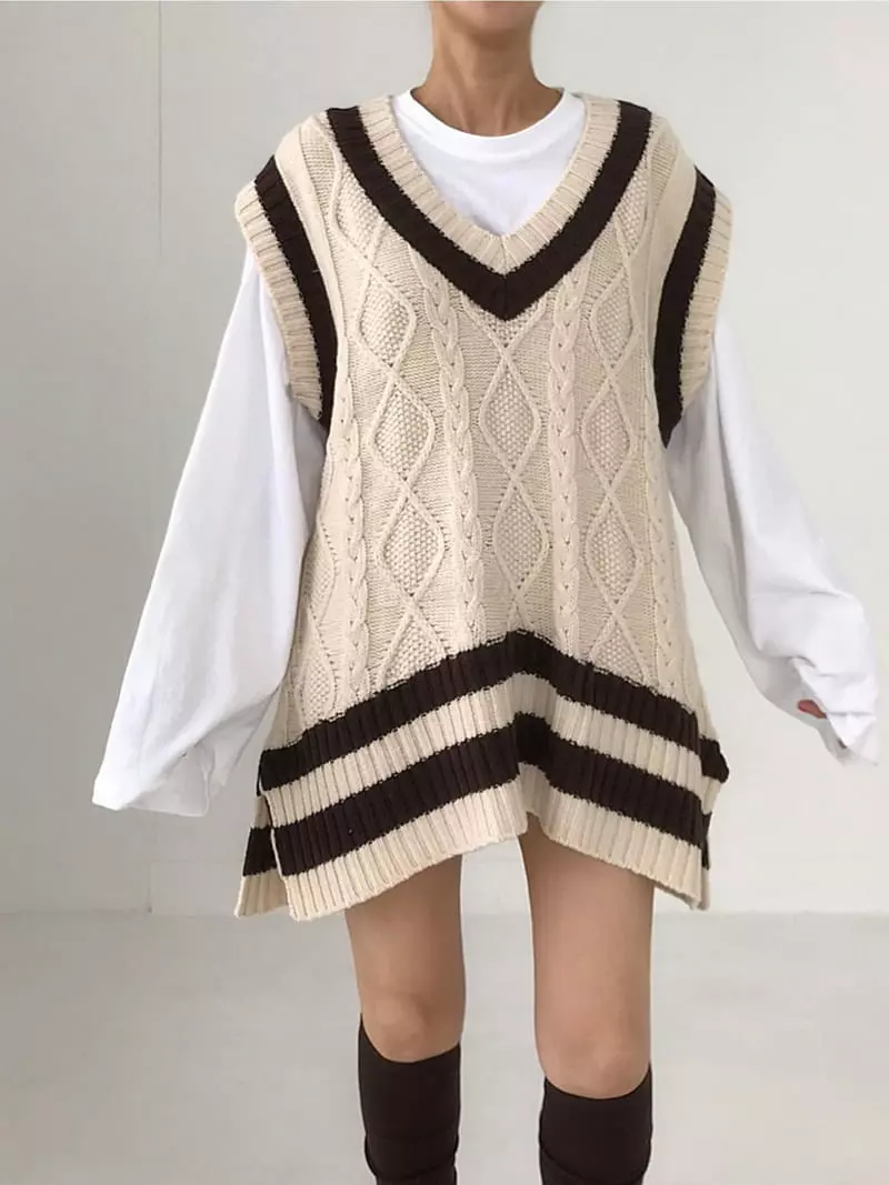 Twomoon - Korean Women Fashion - #momslook - Argyle Knit Vest - 4
