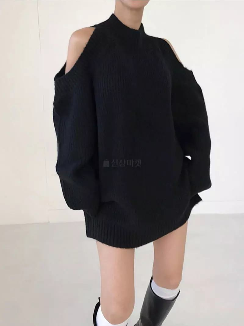 Twomoon - Korean Women Fashion - #momslook - Shoulder Slit Knit Tee - 2