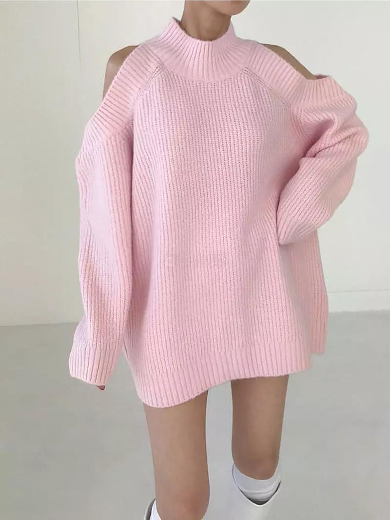 Twomoon - Korean Women Fashion - #momslook - Shoulder Slit Knit Tee - 3