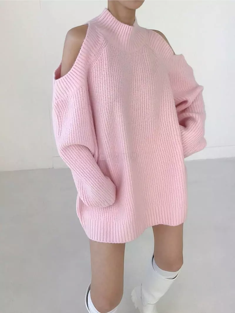 Twomoon - Korean Women Fashion - #momslook - Shoulder Slit Knit Tee - 4