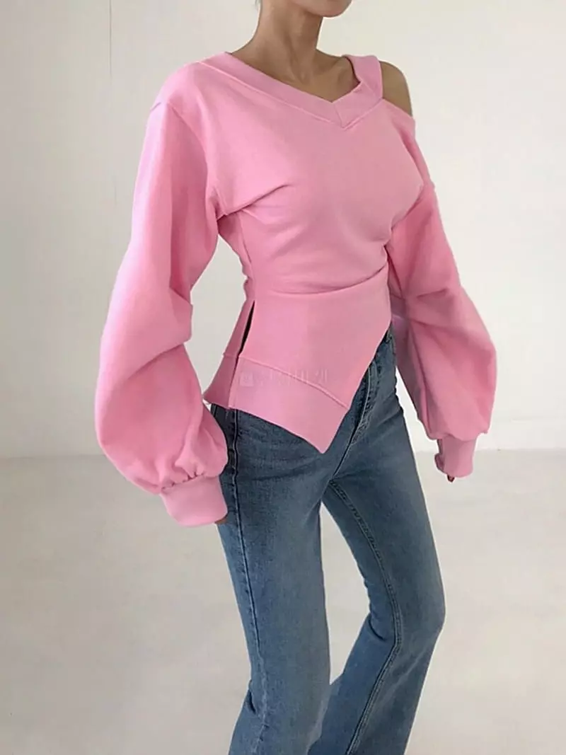 Twomoon - Korean Women Fashion - #momslook - V Slit Sweatshirt - 2