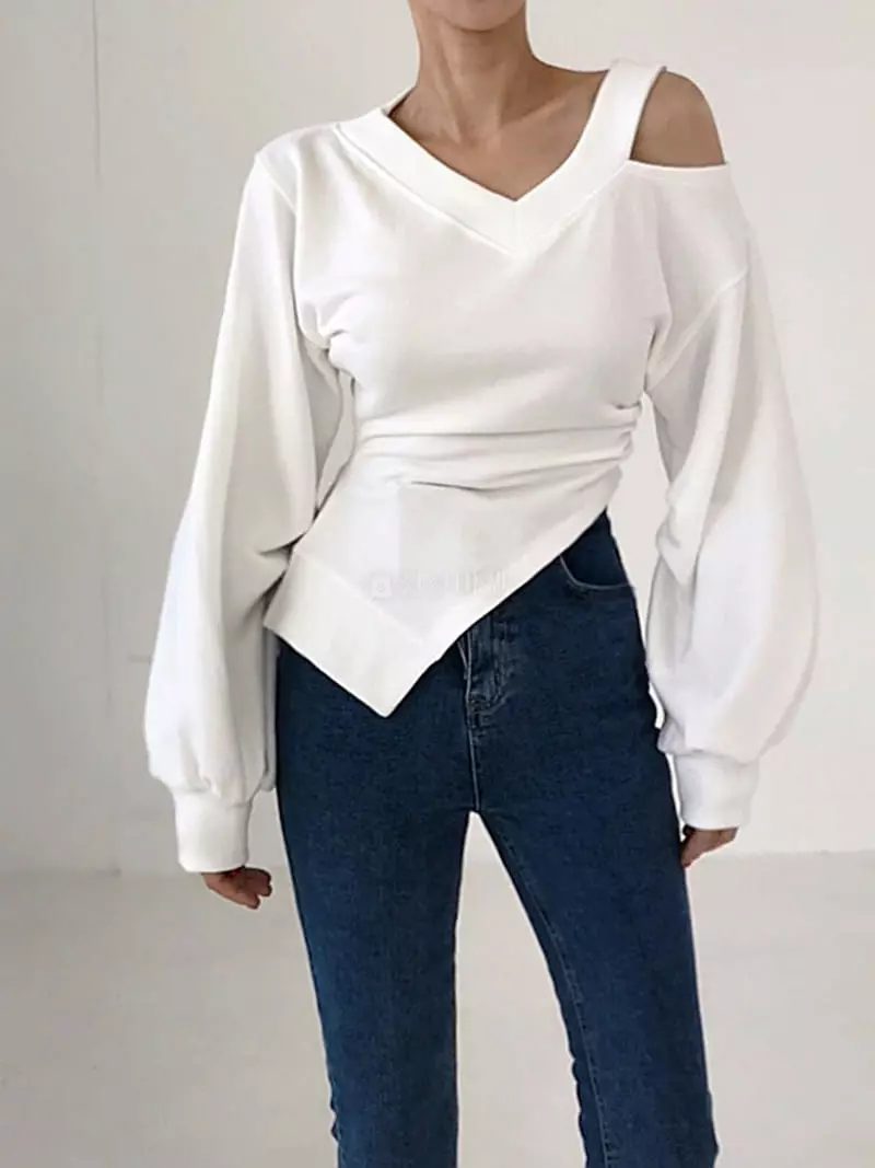 Twomoon - Korean Women Fashion - #momslook - V Slit Sweatshirt - 3