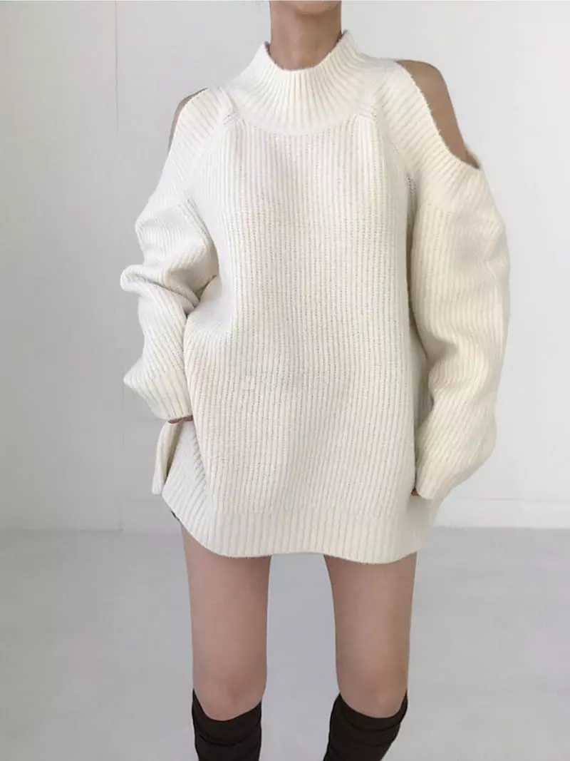 Twomoon - Korean Women Fashion - #pursuepretty - Shoulder Slit Knit Tee - 8